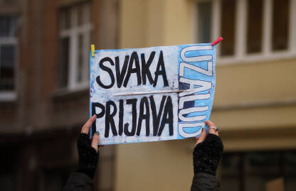 Nasilje nad ženama, procesuiranje nasilnika Transparent na protestnom skupu protiv načina procesuiranja počinitelja nasilja nad ženama.