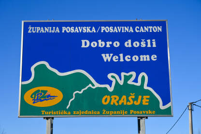 Posavski kanton, tabla sa natpisom Posavski kanton. Tabla na ulazu u Posavski kanton nedaleko od Orašja.