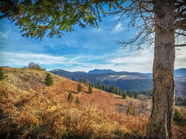 Pejzaž planine Grmeč sa najvišim vrhom "Crni Vrh" u pozadini.