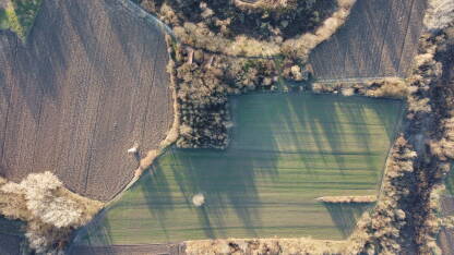DJI_0633.JPG Poljoprivredne površine u Posavini, južno od Šamca. Zimski pejzaž. Kombinacija različitih površina sa biljnim kulturama i malih šumaraka u zimskom ambijentu sa objektima. Januar 2022.