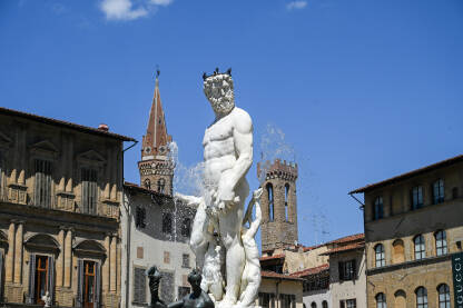 Firenca, Italija: Neptunova fontana. Firenca, Italija: Neptunova fontana na Piazza della Signoria. Fontana u centru grada.