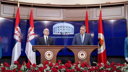 Konferencija za novinare Milorada Dodika, predsjednika Republike Srpske i Miloša Vučevića, bivšeg premijera Srbije