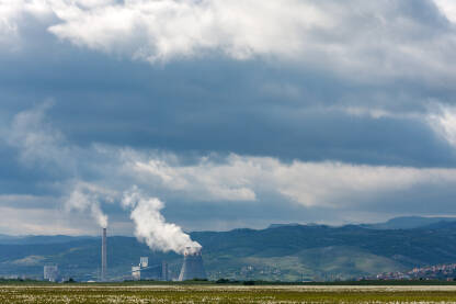 Gatačko polje i Termoelektrana Gacko Gatačko polje pokriveno košutama i Termoelektrana Gacko u pozadini.