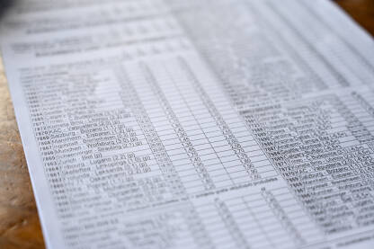 Lista kvota za sportsko klađenje. Sportska kladionica. Lista kvota za sportsko klađenje, krupni plan. Sportska kladionica.
