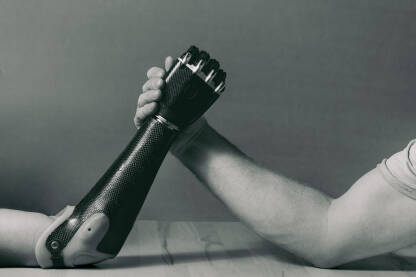 Muškarac sa protetičkom rukom. Prijateljstvo osoba sa  i bez invaliditeta.

Fotografija besplatna za ilustrovanje medijskih sadržaja o OSI, svako drugo korištenje je zabranjeno. 

Autor: Amel Uzunović