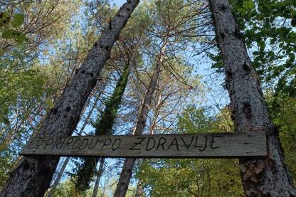 Trim staza u prirodi Trim staza u prirodi. Jablanica.Natpis u prirodu po zdravlje