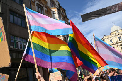 LGBTI zastave i baneri. LGBTI zastave i baneri. Povorka ponosa, Sarajevo, BiH.