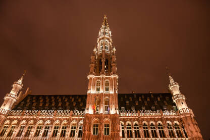 Bruxelles, Belgija: Gradska vijećnica u centru grada noću. Zgrade u Briselu. Grand Place.