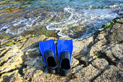 Peraje za ronjenje na plaži uz more Peraje za ronjenje na plaži uz more ljeti. Odmor.