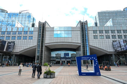 Brisel, Belgija: Sjedište Evropskog parlamenta u zgradi Espace Léopold. Kompleks Parlamenta EU u Bruxelessu.