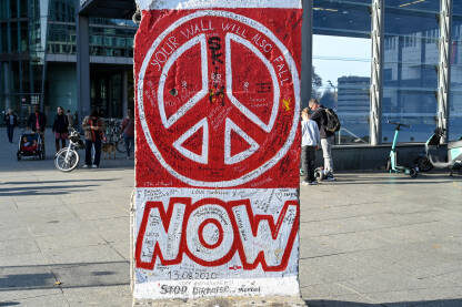 Berlinski zid, Njemačka Ostaci Berlinskog zida sa "Peace" znakom. Berlin, Njemačka. Simbol mira i ujedinjenja.