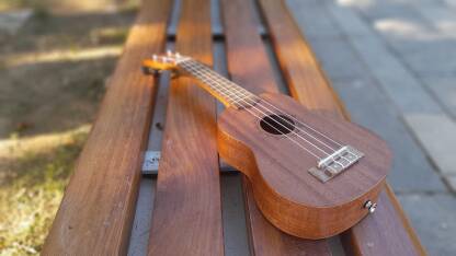 Ukulele na klupi Ukulele na klupi u parku