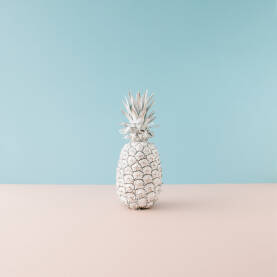 Svježi ananas obojen u bijelu boju na plavo - ružičastoj pozadini.