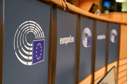 EU parlament Brisel, Belgija: Sala za sastanke u EU parlamentu. Unutar Evropskog parlamenta. Institucija Evropske unije.