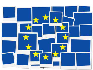 Zastava Europske unije Simboličan prikaz zastave Europske unije napravljene od polaroid okvira.