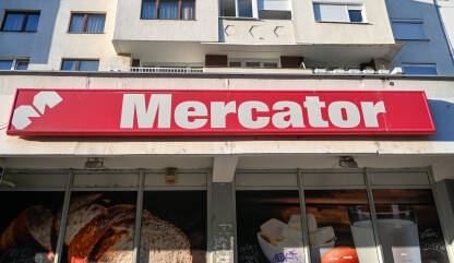 Mercator, trgovački centar. Trgovački centar Mercator. Logo Merkatora. Simbol.