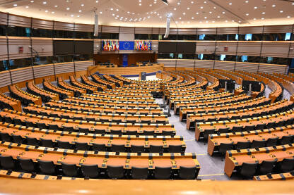 EU parlament Brisel, Belgija: Plenarna sala u EU parlamentu. Institucije Evropske unije.