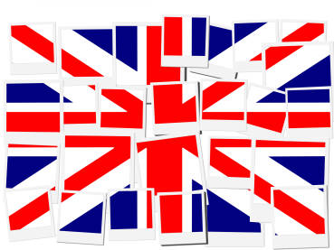 Zastava Velike Britanije Simboličan prikaz zastave Velike Britanije napravljene od polaroid okvira.