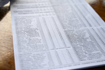 Lista kvota za sportsko klađenje. Sportska kladionica. Lista kvota za sportsko klađenje, krupni plan. Sportska kladionica.