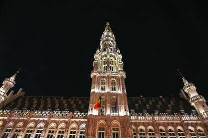 Brisel, Belgija: Zgrada gradske vijećnice noću. Grand Place je centralni trg u Briselu.