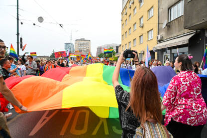 Povorka ponosa. Sarajevo, Bosna i Hercegovina, 24. juni 2023.: Povorka ponosa. Borba za LGBTIQ prava i slobode. Protest.