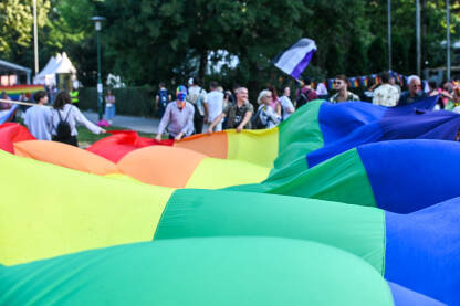 LGBTIQ zastava LGBTIQ zastava na Povorci ponosa u Sarajevu. Simbol LGBT.