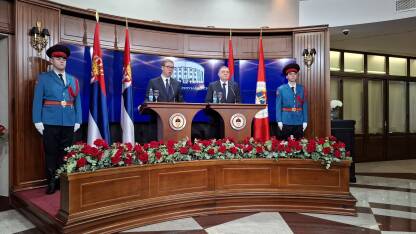 Konferencija za novinare Milorada Dodika, predsjednika Republike Srpske i Aleksandra Vučića, predsjednika Srbije u Palati Republike u Banjoj Luci