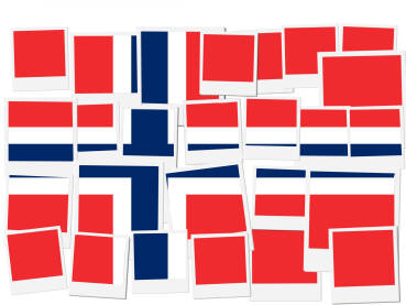 Simboličan prikaz Norveške zastave napravljene od polaroid okvira