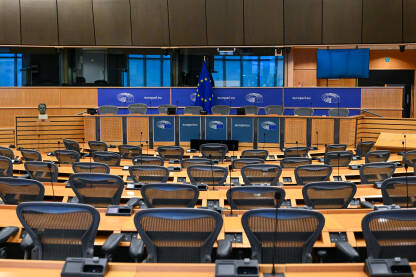 EU parlament Brisel, Belgija: Sala za sastanke u EU parlamentu. Unutar Evropskog parlamenta. Institucija Evropske unije.