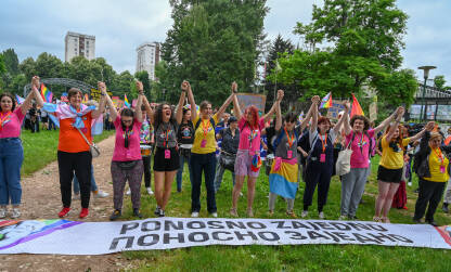 Bh. povorka ponosa 2023 Dio Organizacionog odbora Bh. povorke ponosa u Sarajevu, 24. jun 2023. Protest za prava LGBTIQ zajednice.